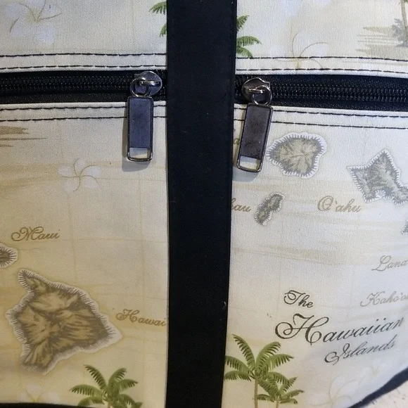 EUC Hawaiian Island handled bag zip top/inside zipped pocket 2 slide in pockets - Picture 9 of 11